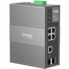Szary, prostokątny switch TP-LINK Omada IES206GPP z widocznymi sześcioma portami Ethernet, funkcją PoE i możliwością zarządzania, z logo "Omada by tp-link" na obudowie. Na panelu bocznym znajdują się oznaczenia: "P1", "P2", "PoE Max", "Reset", "Combo" ora