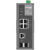 Na zdjęciu widoczny jest switch TP-LINK Omada IES206GPP z sześcioma portami Gigabit Ethernet, funkcją PoE i możliwością zarządzania. Na urządzeniu znajdują się napisy: "Omada by tp-link", "IES206GPP", "6-Port Gigabit Industrial Easy Managed PoE Switch", o