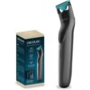 Na zdjęciu znajduje się trymer marki Cecotec z serii Bamba Precisioncare Oneshave oraz jego opakowanie. Na opakowaniu widoczny jest tekst: "2in1", "Electric trimmer and shaver", "4-5 mm", "Cordless use", "Bamba blades and multi-directional cutting".