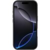 Na zdjęciu widoczny jest smartfon w czarnym etui z wyświetlaczem pokazującym abstrakcyjny wzór z ciemnymi i jasnymi okręgami. Etui ma gładką powierzchnię i zaokrąglone krawędzie.