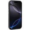 Czarno-czerwone etui na telefon z widocznymi przyciskami bocznymi, dopasowane do modelu iPhone 17. Na ekranie telefonu wyświetlany jest abstrakcyjny wzór z ciemnymi i jasnymi okręgami.