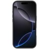 Na zdjęciu widoczny jest smartfon w czarnym etui z wyświetlaczem prezentującym abstrakcyjny wzór z ciemnymi i jasnymi okręgami. Etui ma gładką powierzchnię i dopasowane krawędzie.