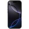 Czarny telefon w etui z syntetycznej skóry, z widocznym ekranem wyświetlającym abstrakcyjny wzór z ciemnymi i jasnymi okręgami. Na zdjęciu nie ma widocznych napisów ani logo.