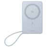 Na zdjęciu widoczny jest szary powerbank z okrągłym wzorem na środku, z napisem "DESIGNED BY UGREEN" oraz "MORE FOR YOU" wokół niego, a także oznaczeniem "qi2 25W". Na dole znajduje się logo "UGREEN", a z boku przymocowany jest pleciony sznurek.