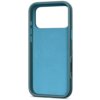 Etui w kolorze skalistego niebieskiego z dużym otworem na aparat i okrągłym wzorem na środku, przeznaczone do iPhone 17 Pro Max. Produkt posiada przyciski boczne w kontrastującym odcieniu.