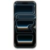Przedstawiony jest smartfon z wyświetlaczem wypełnionym abstrakcyjną grafiką w ciemnych odcieniach z jasnymi, świetlistymi liniami tworzącymi zakrzywione kształty. Obudowa telefonu jest w jasnym kolorze, a na ekranie nie ma widocznych ikon ani tekstu.