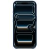 Na zdjęciu widoczny jest smartfon w niebieskim etui z abstrakcyjną grafiką na ekranie, przedstawiającą świetliste, faliste linie na ciemnym tle. Etui jest dopasowane do kształtu urządzenia, a jego krawędzie są zaokrąglone.