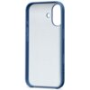 Niebieskie etui na telefon z wycięciem na aparat i okrągłym wzorem na środku, przeznaczone do modelu Apple iPhone 17. Etui posiada przyciski po bokach oraz otwór na kamerę.