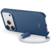 Niebieskie etui na telefon z trzema widocznymi obiektywami aparatu, posiada napis "beats" oraz przymocowany sznurek z uchwytem. Etui jest ustawione pod kątem, ukazując port ładowania i przyciski boczne.