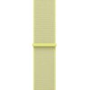 Pasek do zegarka w neonowym żółtym kolorze, wykonany z plecionego materiału, z widoczną plastikową klamrą w tym samym odcieniu. Produkt przeznaczony do zegarków Apple Watch w rozmiarach 38/40/41/42 S/M.