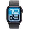 Ciemnoszary pasek do zegarka Apple Watch z wyświetlaczem pokazującym godzinę 10:09 na niebieskim tle. Pasek ma teksturę przypominającą tkaninę.