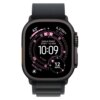 Czarny pasek do zegarka Apple Watch z kopertą o rozmiarze 44/45/46/49 mm, z wyświetlaczem pokazującym czas 10:09 oraz różne dane, takie jak wysokość 6,370 FT, lokalizacja "Eagle Point" na wysokości 253 FT, prędkość 12 MPH i inne wskaźniki. Na ekranie wido