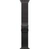 Czarna bransoleta mediolańska do zegarka, wykonana z drobnej, plecionej siatki metalowej, z zapięciem na końcu. Produkt przeznaczony do Apple Watch o rozmiarach 44/45/46/49 mm.