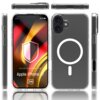 Przezroczyste etui na telefon z widocznym logo "3mk" oraz napisem "DEDICATED TO: Apple iPhone 17" na tle kolorowych, dynamicznych wzorów. Etui posiada wycięcia na przyciski i aparat oraz okrągły wzór na tylnej części.