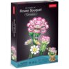 Opakowanie puzzli 3D przedstawia bukiet goździków z różowymi i białymi płatkami, z napisem "3D PUZZLE OF Flower Bouquet 'Carnation'" oraz logo "CubicFun". Na dole widnieje informacja: "134 PIECES, MODEL SIZE: 15 x 19.7 x 18.7 cm, Item No.: W3300h", a takż