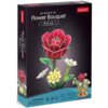 Opakowanie przedstawia model 3D bukietu kwiatów z różą, z napisem "3D Puzzle of Flower Bouquet Rose" oraz logo "CubicFun". Na dole widnieje informacja o liczbie elementów (120), rozmiarze modelu (14 x 13 x 21,1 cm) i ostrzeżenie o ryzyku zadławienia dla d