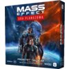 Pudełko gry planszowej "Mass Effect" z napisem "Gra planszowa" na czerwonym tle, przedstawia postacie w futurystycznych strojach na tle kosmosu i planety. Na dole widnieje napis "Priorytet - Hagalaz" oraz logotypy BioWare, EA i Modiphius.