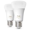 Dwie białe żarówki LED z widocznym napisem "hue white ambiance 810" na ich powierzchni. Żarówki mają srebrne gwinty i zaokrąglone, mleczne klosze.