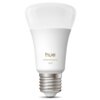 Biała żarówka LED z widocznym napisem "hue white ambiance 1100" na jej powierzchni. Żarówka ma standardowy gwint E27 i gładką, nowoczesną obudowę.