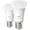 Dwie białe żarówki LED z widocznym napisem "hue white ambiance 1100" na ich powierzchni. Żarówki mają metaliczne gwinty i zaokrąglone klosze.