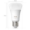Na zdjęciu widoczna jest biała żarówka LED z napisem "hue white and color 810" na jej powierzchni. Obok żarówki znajdują się wymiary: 60 mm średnicy i 110 mm wysokości.