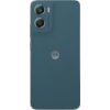 Niebieski smartfon z dwoma aparatami i lampą błyskową na górze, z logo Motorola pośrodku obudowy. Obok aparatów widoczny jest napis "50MP AI CAMERA".