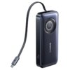 Czarny powerbank z wyświetlaczem pokazującym poziom naładowania, z napisem "baseus" oraz oznaczeniem "45W" na obudowie. Do urządzenia dołączony jest kabel z końcówką USB-C.