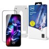Opakowanie produktu "3MK HardGlass Max" z widocznym szkłem hartowanym i aplikatorem, obok znajduje się telefon z kolorowym wyświetlaczem. Na opakowaniu widnieje napis: "3mk HardGlass Max™" oraz informacja o aplikatorze w żółtym kole.