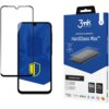 Na zdjęciu widoczny jest telefon z nałożonym szkłem ochronnym oraz opakowanie produktu "3mk premium protection HardGlass Max™". Opakowanie zawiera informacje o cechach szkła, takich jak "9H hardness" i "FULL SCREEN protection", oraz certyfikaty i nagrody.