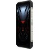 Smartfon z wyświetlaczem prezentującym futurystyczną grafikę w ciemnych odcieniach z czerwonymi akcentami. Na bocznej krawędzi urządzenia znajdują się przyciski oraz widoczne śruby.