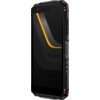 Smartfon w pomarańczowej obudowie z widocznym ekranem, na którym znajdują się czarne i pomarańczowe wzory. Obudowa ma wyraźne, solidne krawędzie oraz przyciski boczne.