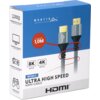 Opakowanie kabla HDMI marki Montis o długości 1,0 m, z oznaczeniami "8K 60Hz" i "4K 120Hz", oraz napisem "Ultra High Speed HDMI Cable". Widoczne są również ikony sugerujące kompatybilność z odtwarzaczami Blu-ray/DVD, telewizorami/monitorami, projektorami 