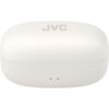 Białe etui na słuchawki z widocznym logo "JVC" na górnej części. Na przedniej stronie etui znajdują się dwa małe otwory.