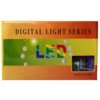 Pomarańczowo-zielone opakowanie z napisem "DIGITAL LIGHT SERIES" oraz dużym, kolorowym napisem "LED" na środku. W prawym dolnym rogu znajduje się małe zdjęcie lampek oraz napis "MADE IN CHINA".