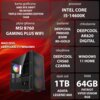 Na zdjęciu znajduje się komputer z opisem specyfikacji: karta graficzna AMD XFX SWIFT RX 9070XT Triple Fan Gaming Edition 16GB, procesor Intel Core i5-14600K, płyta główna MSI B760 Gaming Plus WiFi, zasilanie Deepcool PM850D 850W 80+Gold, chłodzenie Deepc