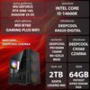 Na zdjęciu znajduje się komputer z podświetleniem RGB oraz szczegółowa specyfikacja techniczna: karta graficzna MSI GeForce RTX 5080 16G Shadow 3X OC, procesor Intel Core i5-14600K, płyta główna MSI B760 Gaming Plus WiFi, chłodzenie Deepcool AK620 Digital