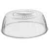 Przezroczysta pokrywka do mikrofali o średnicy 26 cm, z otworami wentylacyjnymi na górze. Produkt wykonany z tworzywa sztucznego, widoczny na białym tle.