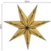 Dekoracyjna gwiazda o geometrycznym wzorze, w kolorze złotym z czarnymi liniami, ma wymiary 50 cm na 50 cm. Na zdjęciu widoczne są oznaczenia wymiarów: "50cm".