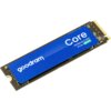 Czarny dysk SSD z niebieską etykietą, na której widnieje biały napis "goodram" oraz "Core NVMe M.2 SSD PCIe GEN 5". Dysk ma złote złącze na jednym końcu.