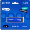 Niebieskie opakowanie z napisem "goodram" i "Core" zawiera dysk SSD o pojemności 2 TB, z oznaczeniami "PCIe 5.0", "M-KEY", "M.2 2280" oraz prędkością do 10300 MB/s. Widoczna jest informacja o 5-letniej gwarancji.