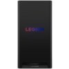 Czarny komputer stacjonarny z podświetlanym napisem "LEGION" w kolorach czerwonym, fioletowym i niebieskim na przednim panelu. Na dole widoczne jest logo "Lenovo".