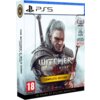 Okładka gry "The Witcher 3: Wild Hunt - Complete Edition" na PS5 przedstawia postać w zbroi z mieczem, z tekstem "Complete Edition" na żółtym tle. Widoczne są także informacje o nagrodach, logo CD Projekt Red oraz oznaczenie wiekowe 18+.