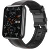 Czarny smartwatch z prostokątną tarczą, na której widoczne są trzy okrągłe wskaźniki z liczbami: 32768, 100, 819 oraz datą "MON 09". Pasek zegarka jest czarny z czerwonymi przeszyciami.