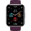 Smartwatch z bordowym paskiem wyświetla tarczę zegara z czasem 10:08, datą 2019/09/12 oraz ikonami przedstawiającymi liczbę kroków 32768, spalonych kalorii 819 i tętno 68. Na ekranie widoczne są również ikony słuchawek, aparatu, telefonu, wiadomości oraz 