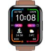 Smartwatch z brązowym paskiem wyświetla na ekranie czas 10:08, datę 09/12, dzień tygodnia MON, liczbę kroków 32768, poziom naładowania baterii 100%, temperaturę 24°C oraz inne ikony związane z aktywnością fizyczną i pogodą.