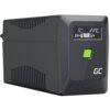 Czarny zasilacz UPS z wyświetlaczem pokazującym wartości "0 VAC INPUT" i "228 VAC OUTPUT", z zielonym przyciskiem oraz logo "GC" na obudowie. Obudowa ma żebrowane boki i prostokątny kształt.