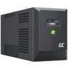 Czarny zasilacz UPS z wyświetlaczem pokazującym wartości "0 ms" i "228 V", poniżej znajduje się zielony przycisk. Na obudowie widoczne jest logo "GC".