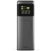 Szary powerbank z wyświetlaczem pokazującym informacje: "TOTAL OUTPUT 65 W", "TOTAL INPUT 65 W", "100%", oraz specyfikacje portów USB-C i USB-A. Na dole obudowy widoczne jest logo "hama".