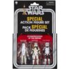 Zestaw figurek Star Wars The Vintage Collection w opakowaniu z napisem "SPECIAL ACTION FIGURE SET" oraz "PACK SPÉCIAL DE FIGURINES". W dolnej części opakowania widoczne są trzy figurki z podpisami: "SNOWTROOPER COMMANDER", "SANDTROOPER", "SCOUT TROOPER".