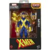 Opakowanie zawiera figurkę postaci w niebiesko-żółtym stroju oraz dodatkowe akcesoria, takie jak wymienne dłonie i głowa. Na opakowaniu widnieją napisy: "Marvel Legends Series", "Build A Figure Marvel's Nemesis", "Cyclops", "X-Men", oraz ostrzeżenie: "Cho